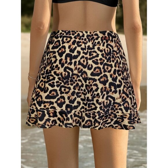 Shekini Size Medium Swim Skirt Womens Leopard Print High-Waisted Ruffle Hem - Picture 4 of 9